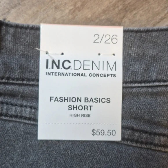 INC Denim Black Distressed High Rise Embroidery Detail Denim Jean Shorts, Size 2 - Picture 15 of 16